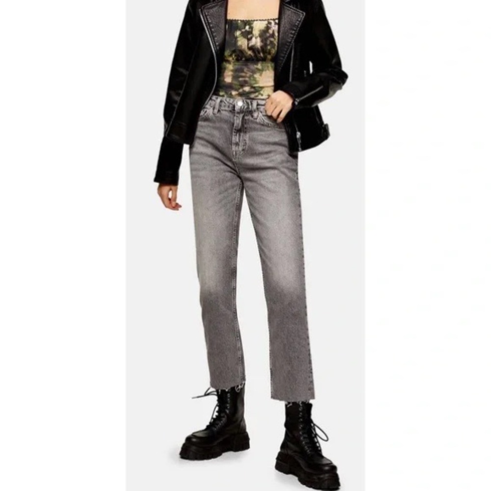 Topshop gray wash straight ankle jean